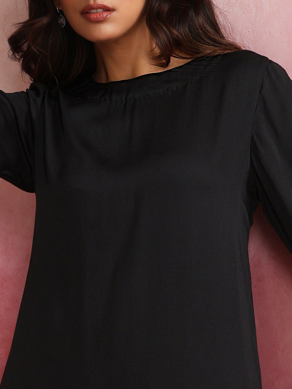 trueBrowns Black Modal Round Neck Kurta Co-ord Set | Grocsy
