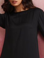trueBrowns Black Modal Round Neck Kurta Co-ord Set | Grocsy