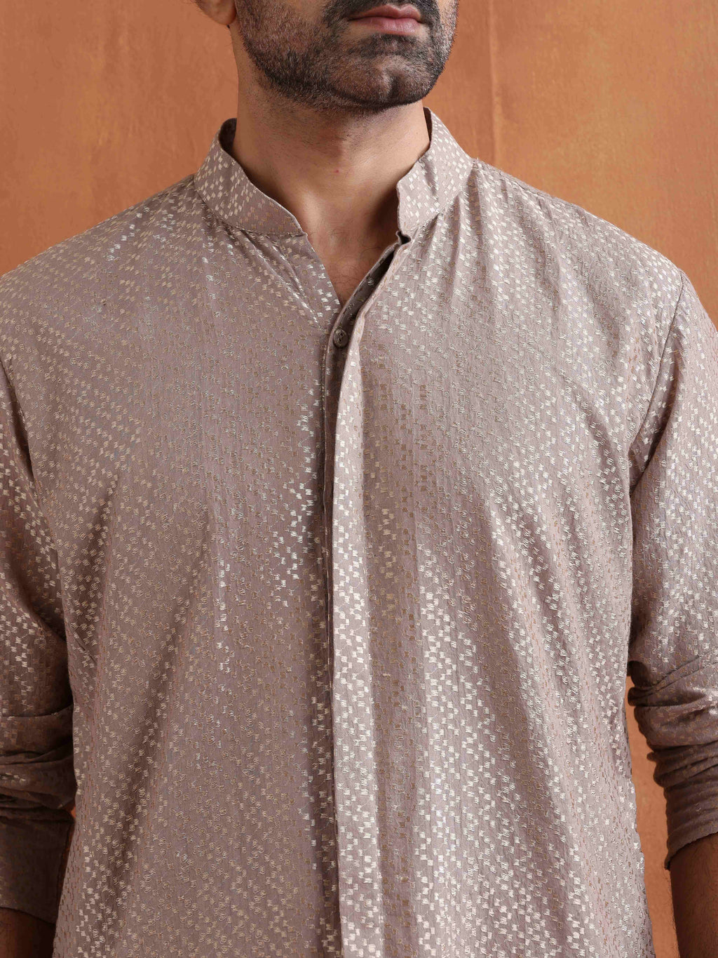 trueBrowns Men's Beige Cotton Dobby Kurta | Grocsy