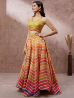 House of Panchhi Yellow Organza Leheriya Printed Lehenga Choli & Dupatta | Grocsy