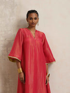 trueBrowns Hot Pink Tissue Flared Kurta Set | Grocsy