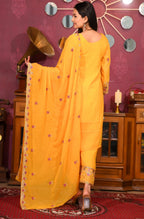 Teeya Creation Yellow Color Faux Georgette Silk Heavy Embroidery Work Fully Stitched Salwar Suit | Grocsy