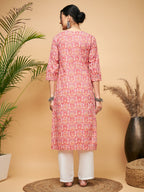 InWeave Women's Dusty Pink Paisley Patch Straight Kurta | Grocsy