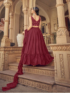 Myra Maroon Chinon & Art SIlk Embroidered Designer Lehenga Choli | Grocsy
