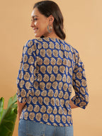 InWeave Women's Ink Blue Small Paisley Kalamkari Top | Grocsy