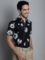 Jainish Men's Floral Printed Formal Shirts - Black | Grocsy