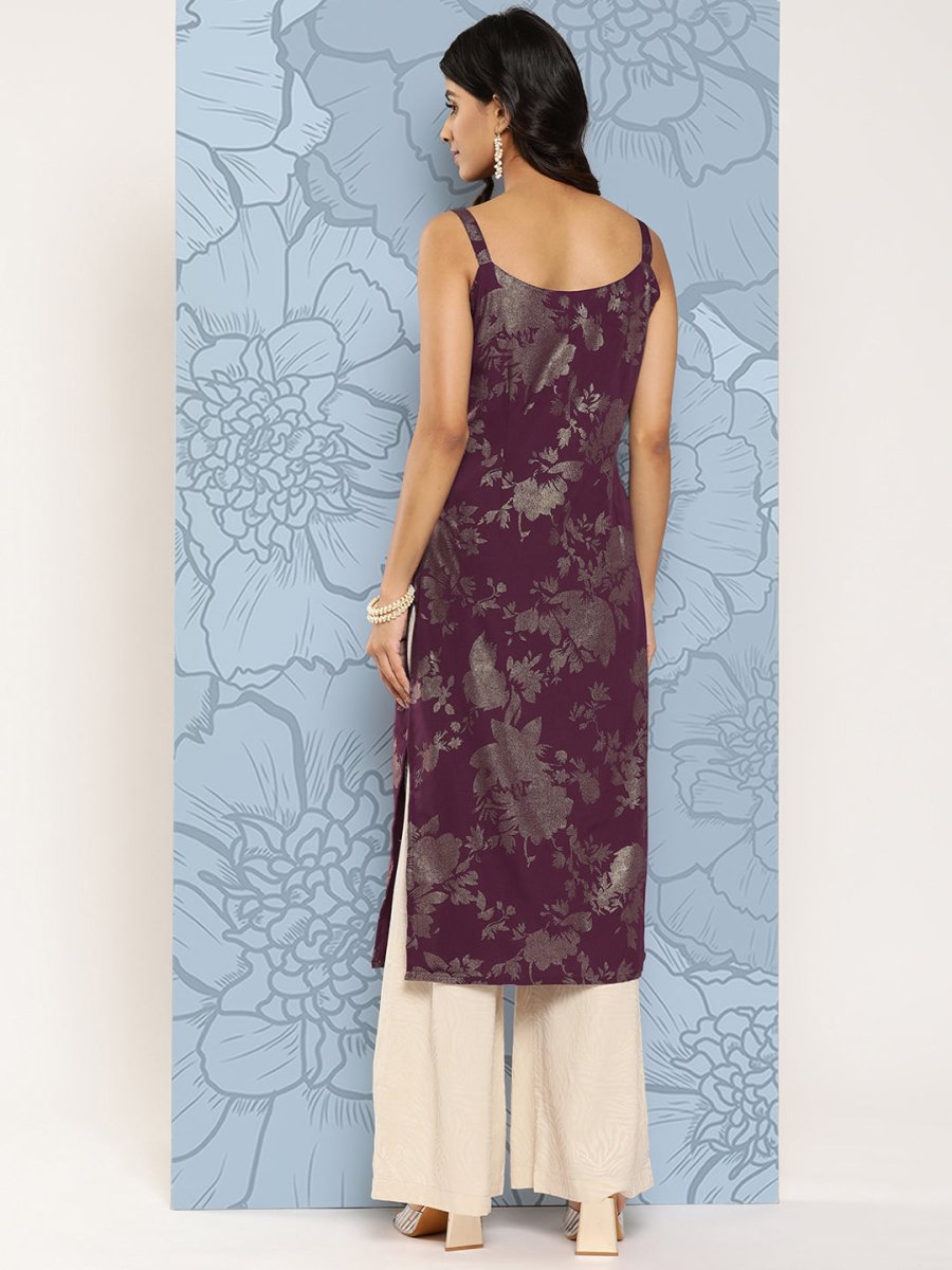 Ahalyaa Floral Foil Printed Crepe Kurta | Grocsy