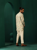 trueBrowns Men's Teal Floral Cotton Printed Co-ord Set | Grocsy