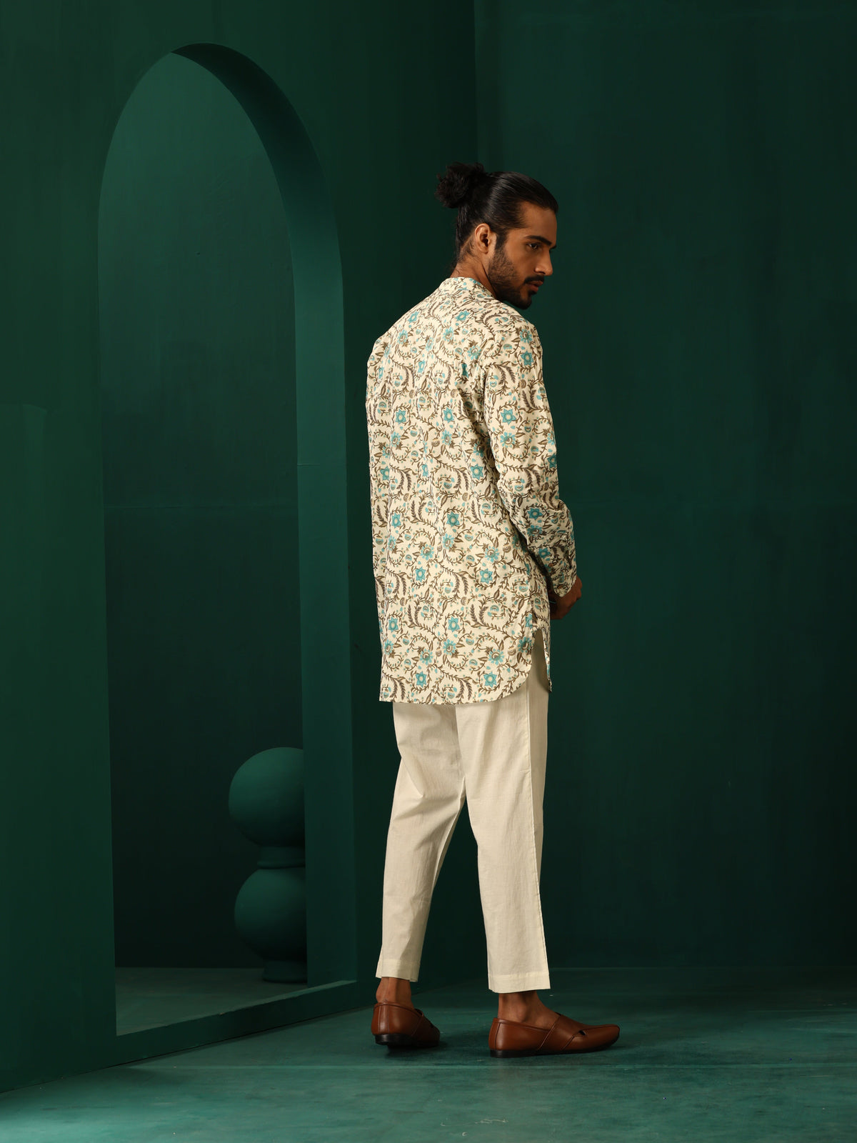 trueBrowns Men's Teal Floral Cotton Printed Co-ord Set | Grocsy