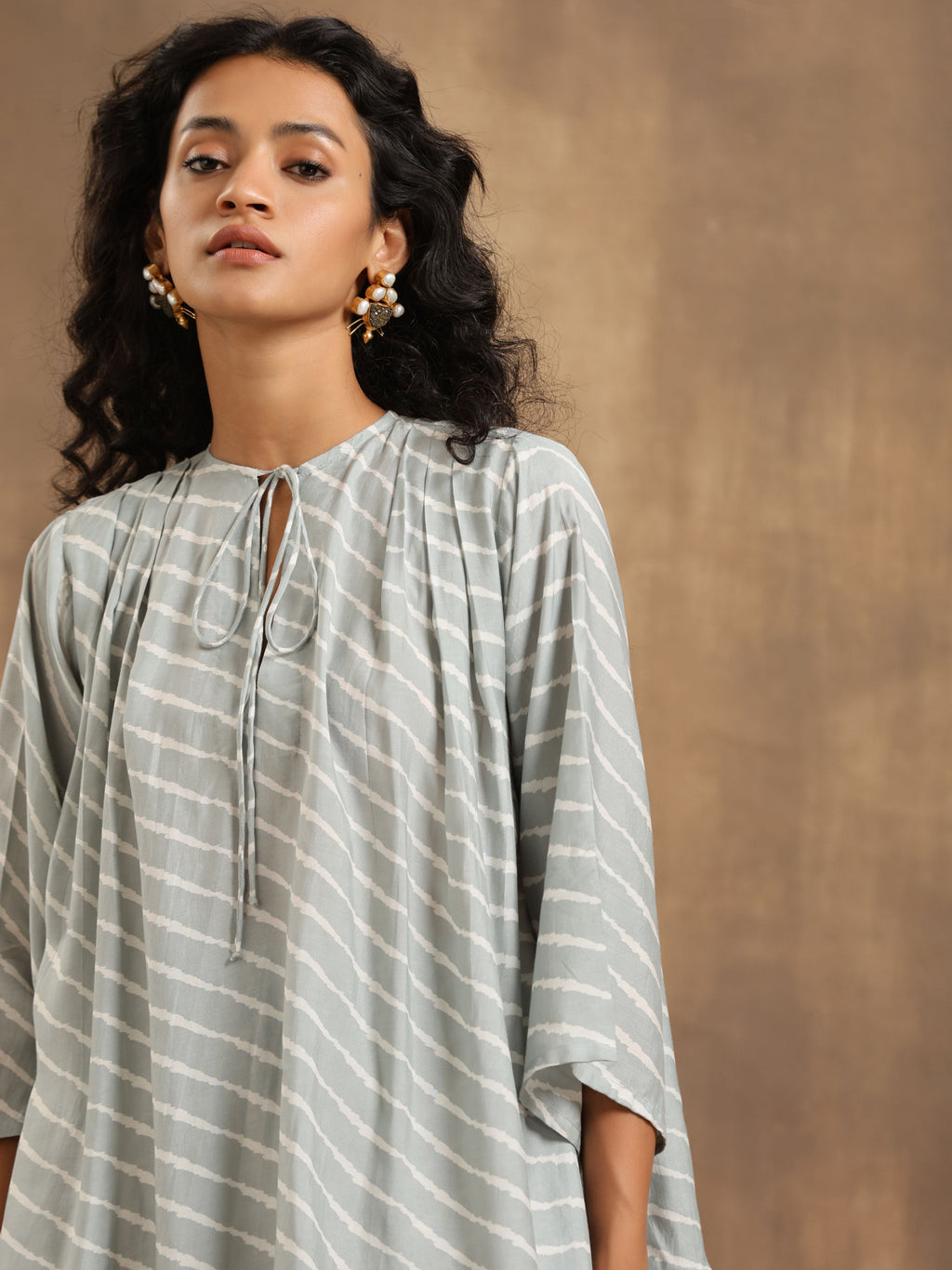 trueBrowns Grey Lehariya Printed Silk Co-Ord Set | Grocsy