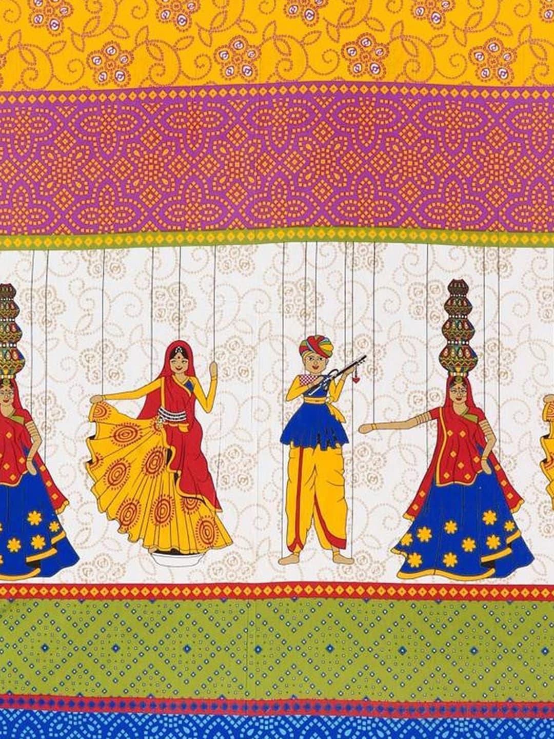 Rajasthanikart Yellow Ethnic Motifs Cotton 110 TC Queen Bedsheet with 2 Pillow Covers | Grocsy