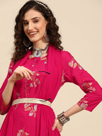 Sangria Floral Printed Regular Kurta With Trousers & Dupatta | Grocsy