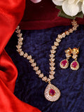 Saraf RS Jewellery Gold-Polished White & Red American Diamond Studded & Beaded Handcrafted Jewellery Set | Grocsy