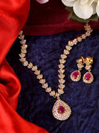 Saraf RS Jewellery Gold-Polished White & Red American Diamond Studded & Beaded Handcrafted Jewellery Set | Grocsy
