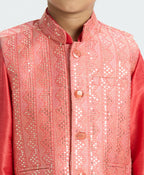 Joban Fashion Kids Island Sequence work Nehru Jacket Full Sleeves Kurta, Pajama Set - Tomato Red | Grocsy