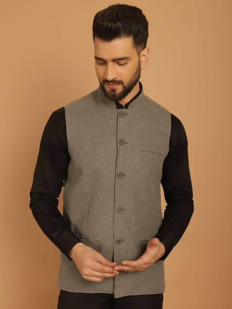 Even Apparels Nehru Jacket With Welt Pockets - Grey | Grocsy