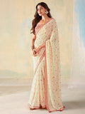 Saree Mall Geometric Printed Gotta Patti Pure Georgette Sarees | Grocsy