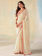 Saree Mall Geometric Printed Gotta Patti Pure Georgette Sarees | Grocsy