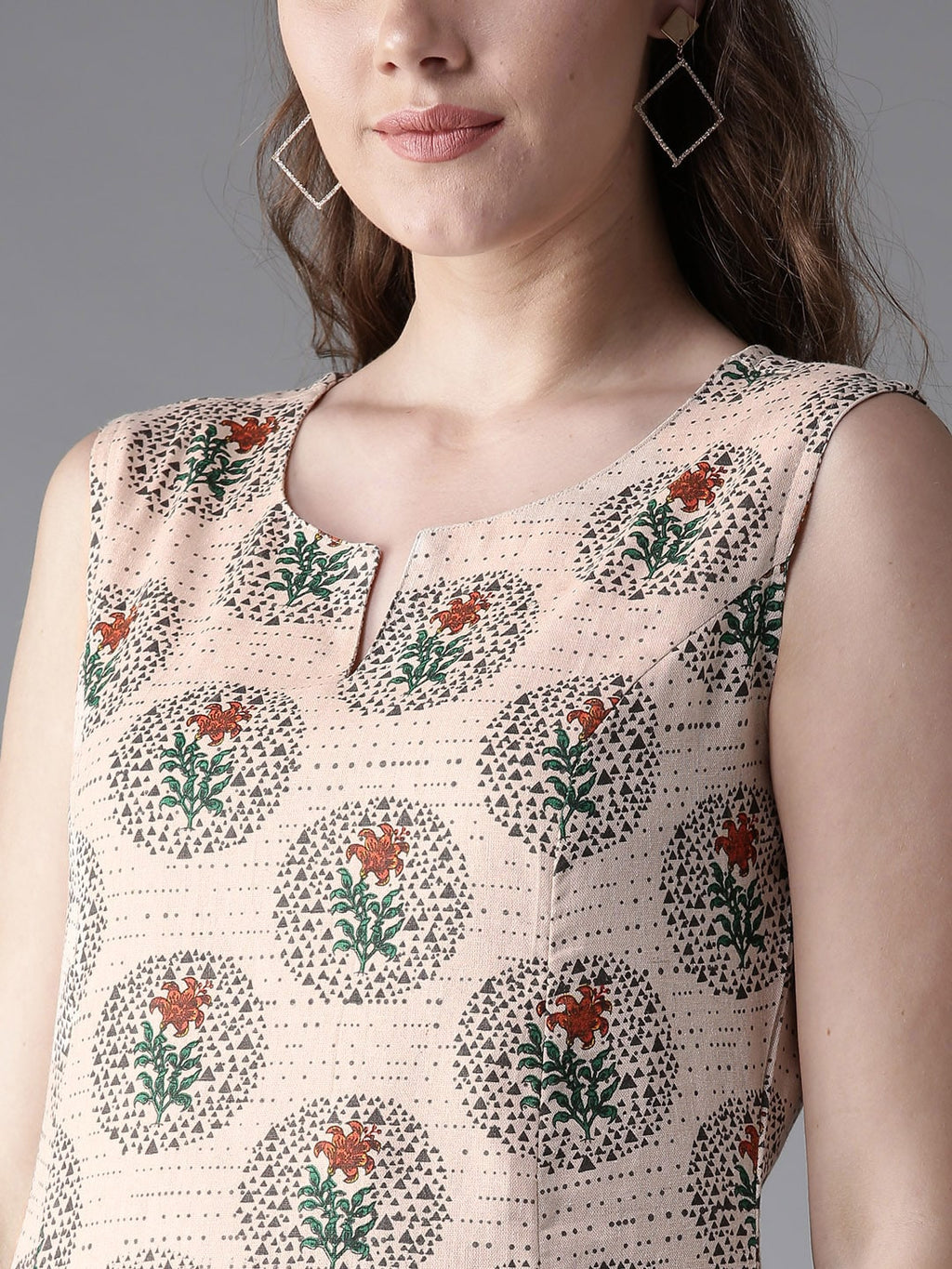 HERE&NOW Women Beige & Grey Printed Kurta with Palazzos | Grocsy
