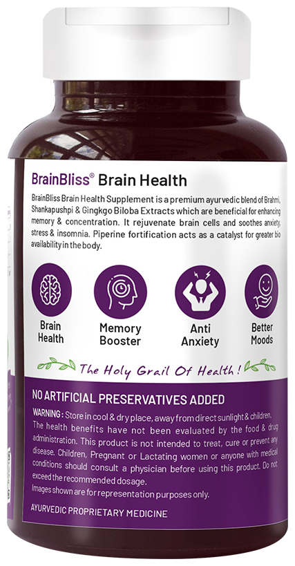 Bliss Welness Brain Health Brahmi + Shankapushpi Ginkgo Biloba Veg Tablet | Grocsy