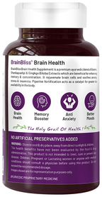 Bliss Welness Brain Health Brahmi + Shankapushpi Ginkgo Biloba Veg Tablet | Grocsy