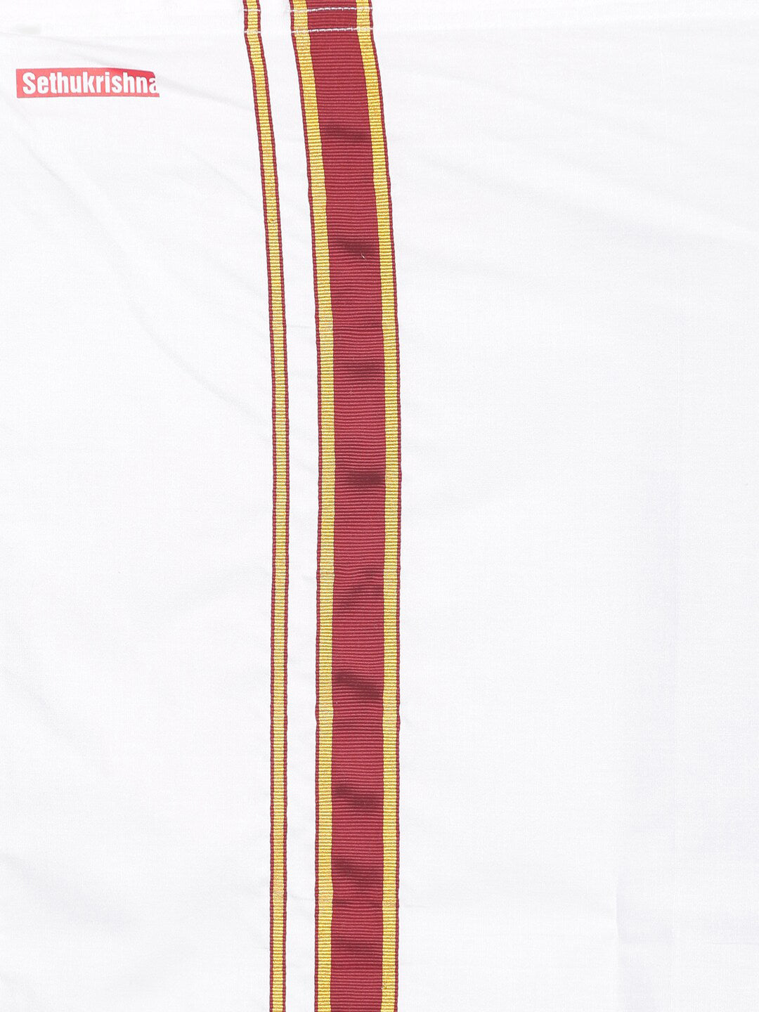 Sethukrishna Boys White & Red Pure Cotton Solid Shirt and Veshti Set | Grocsy