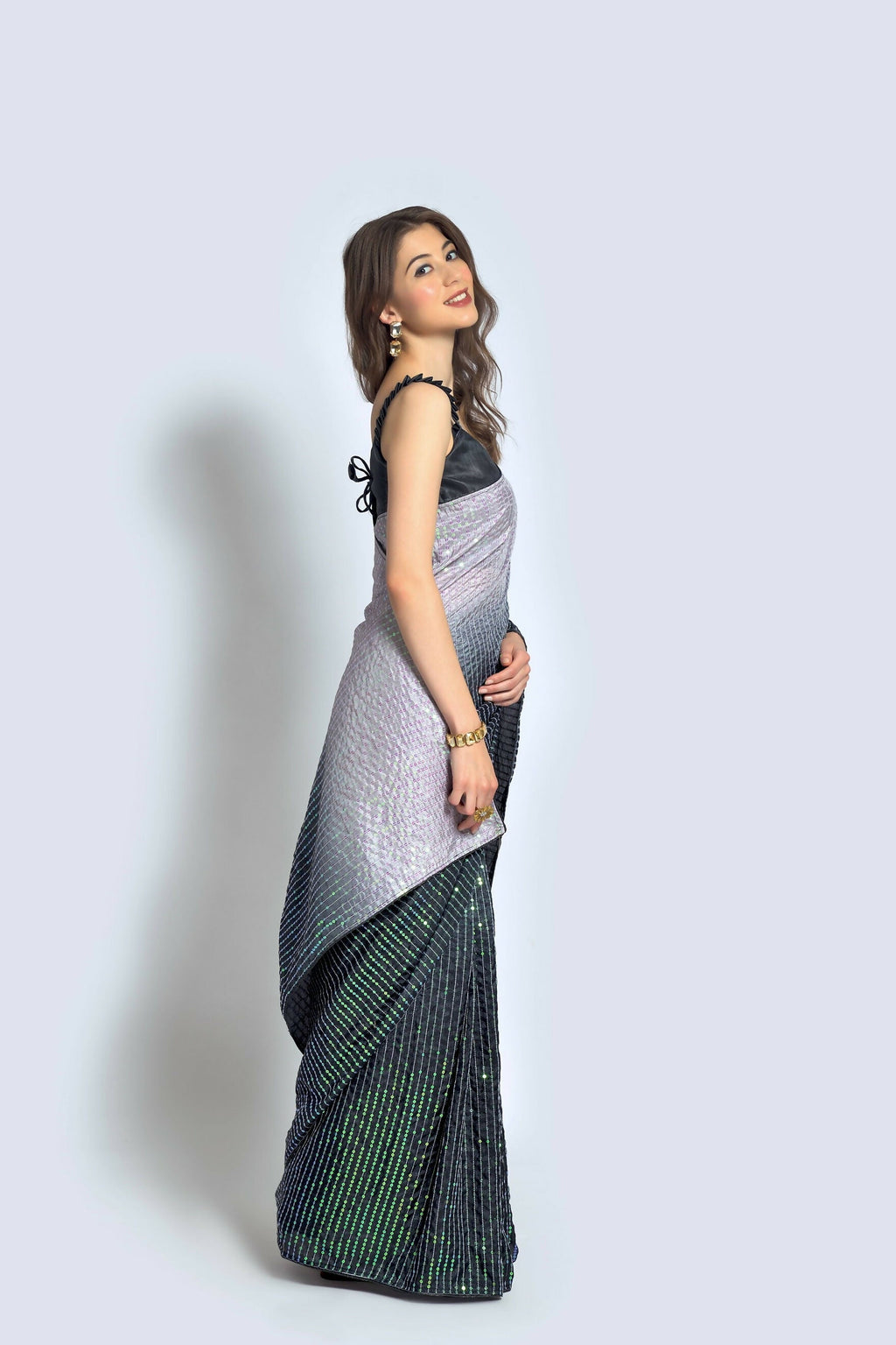 Vegaa Fashion Grey Vichitra Silk Embroidered Party Wear Saree | Grocsy