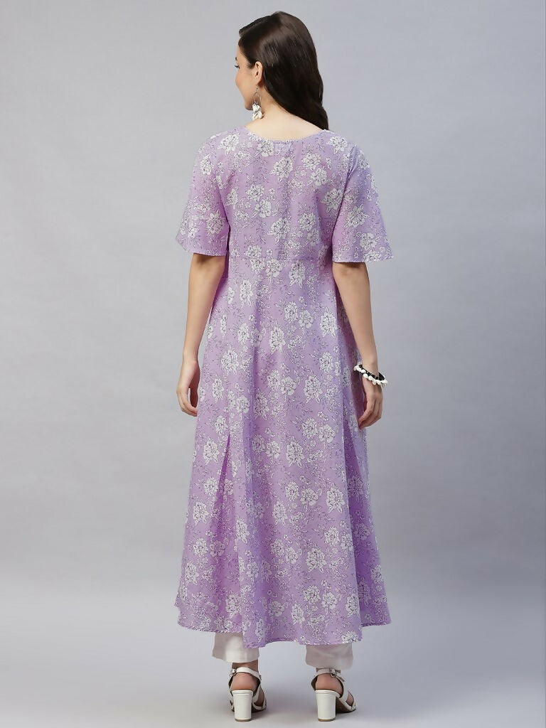 Miravan Women's Levender Floral Printed Anarkali Kurta | Grocsy