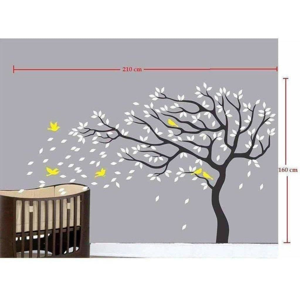 Big Beautiful Black Tree White Leaves Yellow Birds | Grocsy