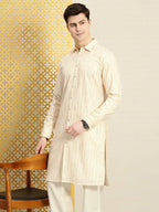 House of Pataudi Men Jashn Embroidered Sequinned Pure Cotton Kurta with Trousers | Grocsy