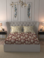 MYTRIDENT Red White Ethnic Motifs Cotton 120 TC Queen Bedsheet With 2 Pillow Covers | Grocsy