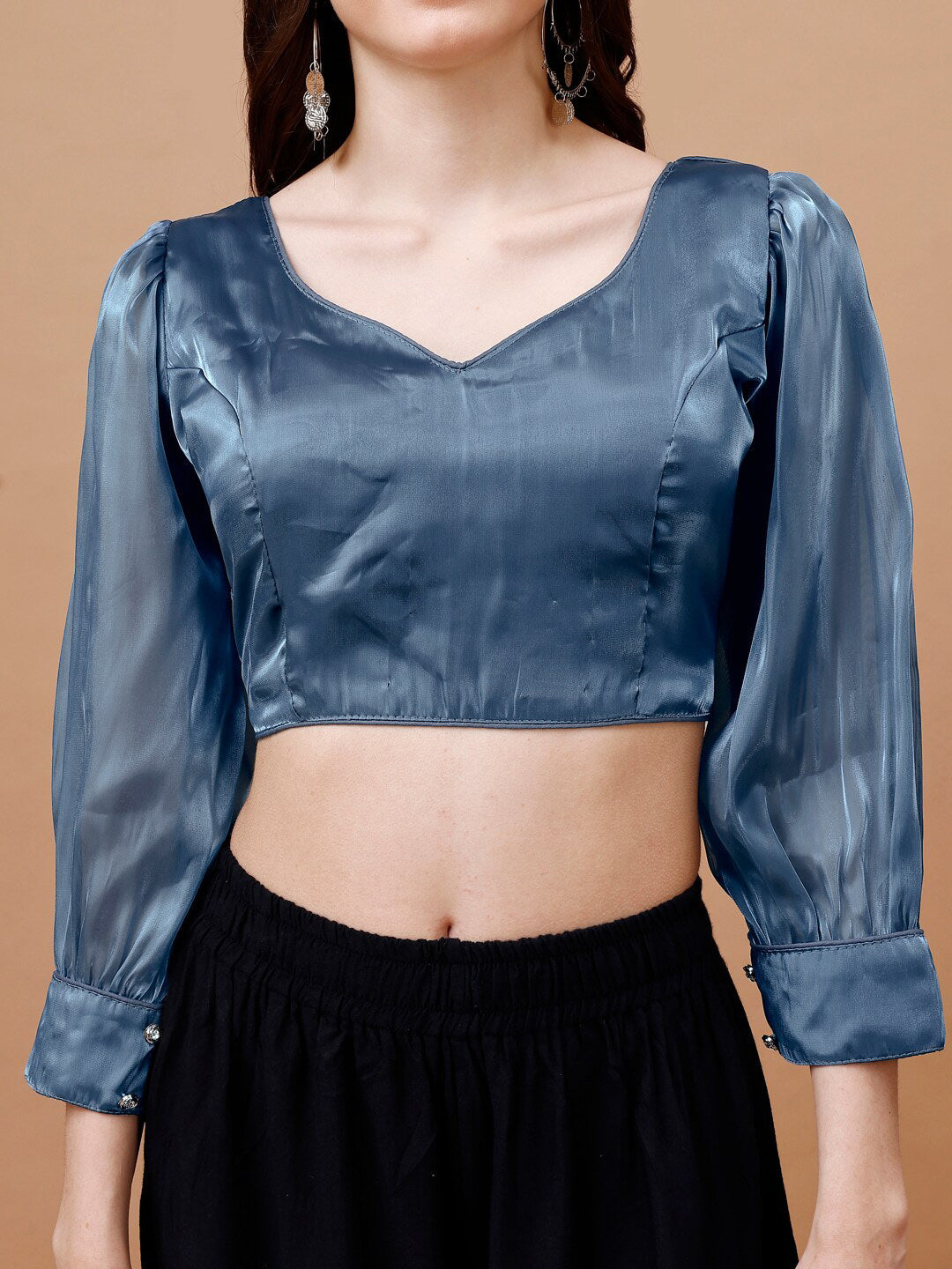Tikhi Imli Organza Three-Quarter Sleeves Saree Blouse | Grocsy