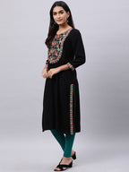 Souchii Black Geometric Yoke Design Thread Work Grandeur & Majestic Artwork Kurta | Grocsy