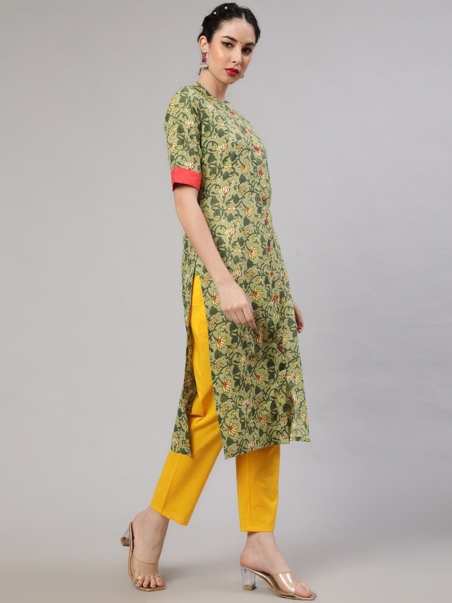 Aks Floral Printed Regular Pure Cotton Kurta With Trousers | Grocsy