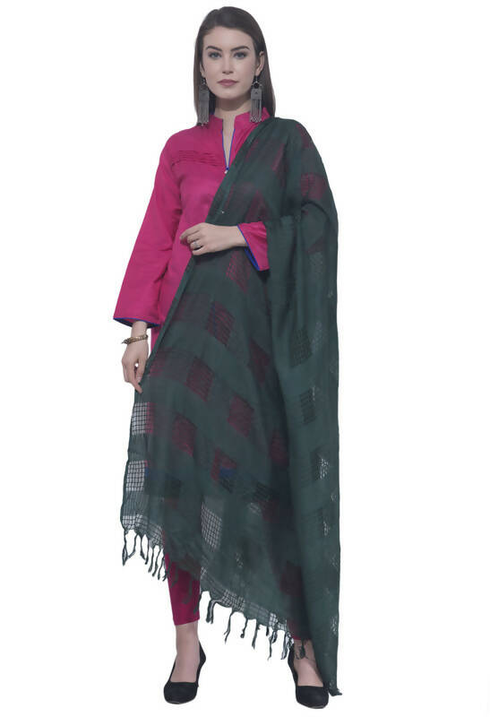 Mominos Fashion Moeza Bottle Green Window Cotton Dupatta | Grocsy