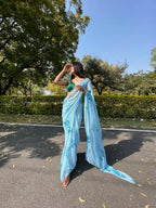 Vamsee Sky Blue Chiffon Designer Saree | Grocsy