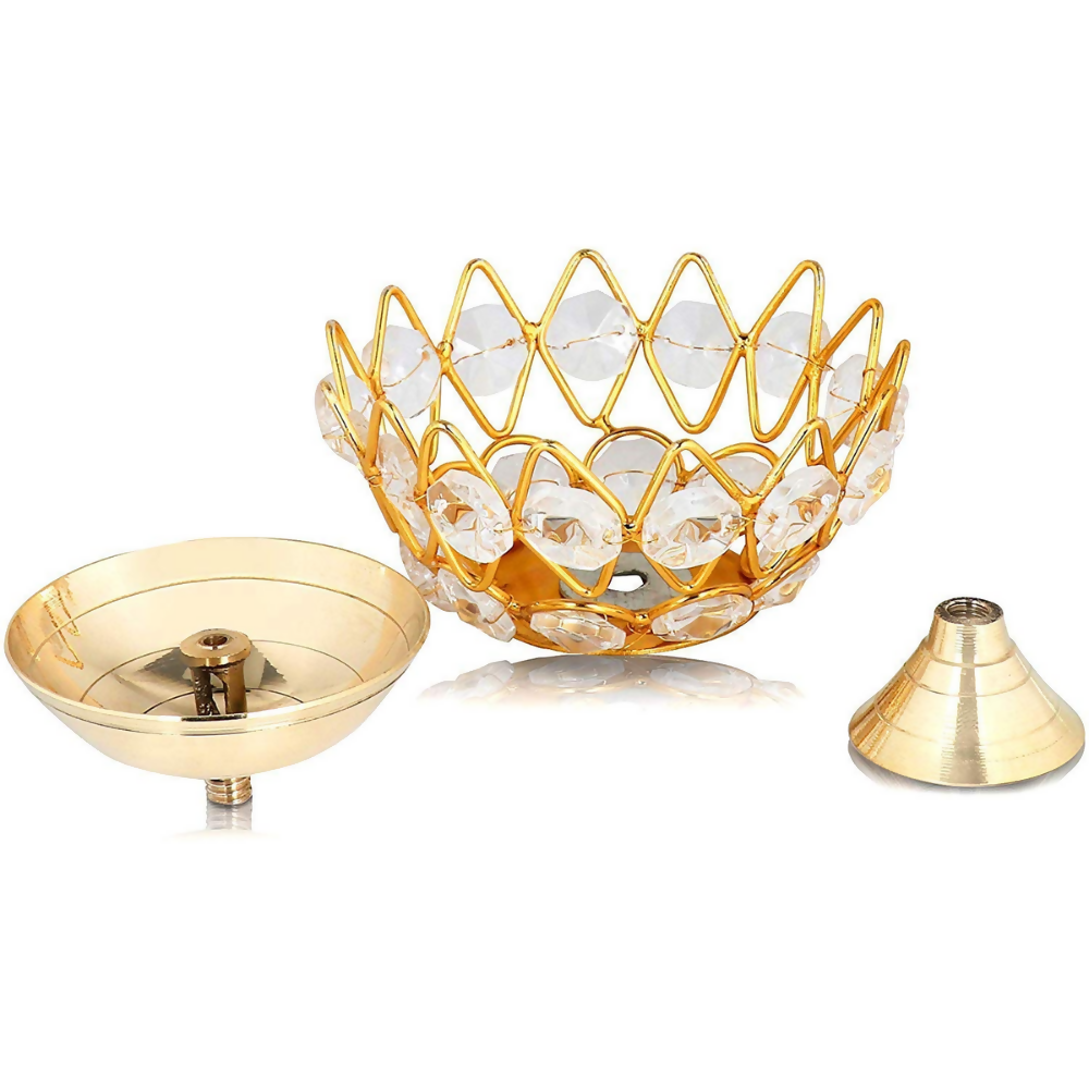 Collectible India Diwali Diya Crystal Round Akhand Diya | Grocsy