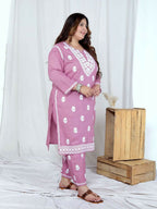 Miravan Womens Plus Size Pink Embroidered Kurta With Palazzo | Grocsy