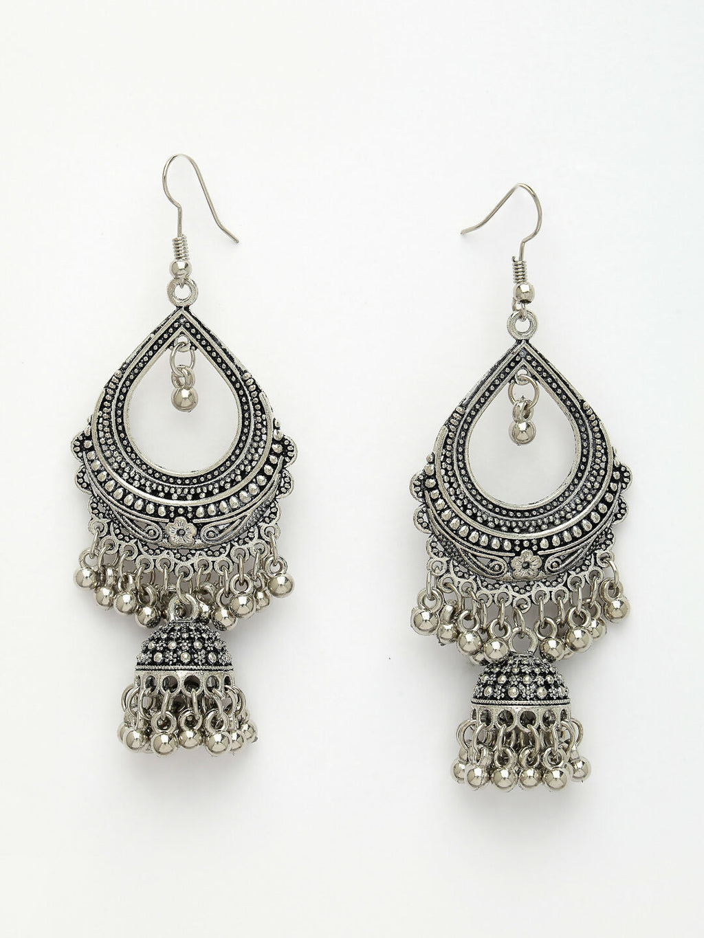 NVR Women's Silver-Plated German Silver Oxidized Jhumka Earrings | Grocsy