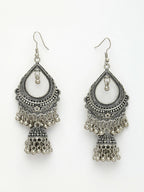 NVR Women's Silver-Plated German Silver Oxidized Jhumka Earrings | Grocsy