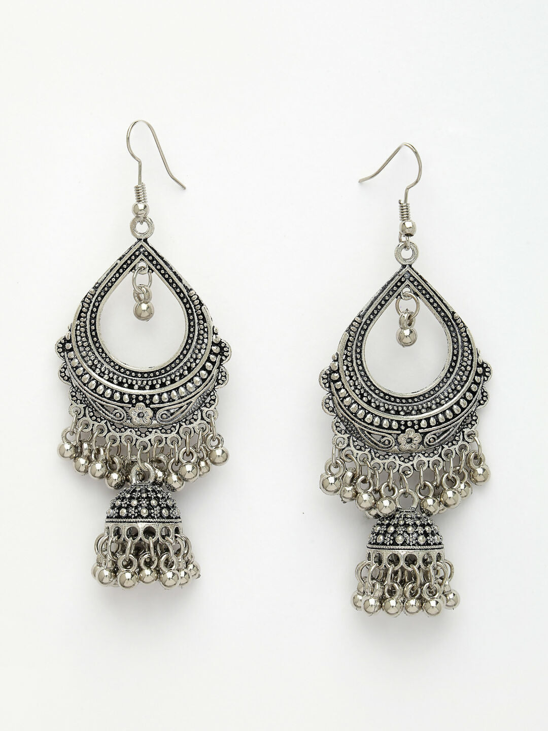 NVR Women's Silver-Plated German Silver Oxidized Jhumka Earrings | Grocsy