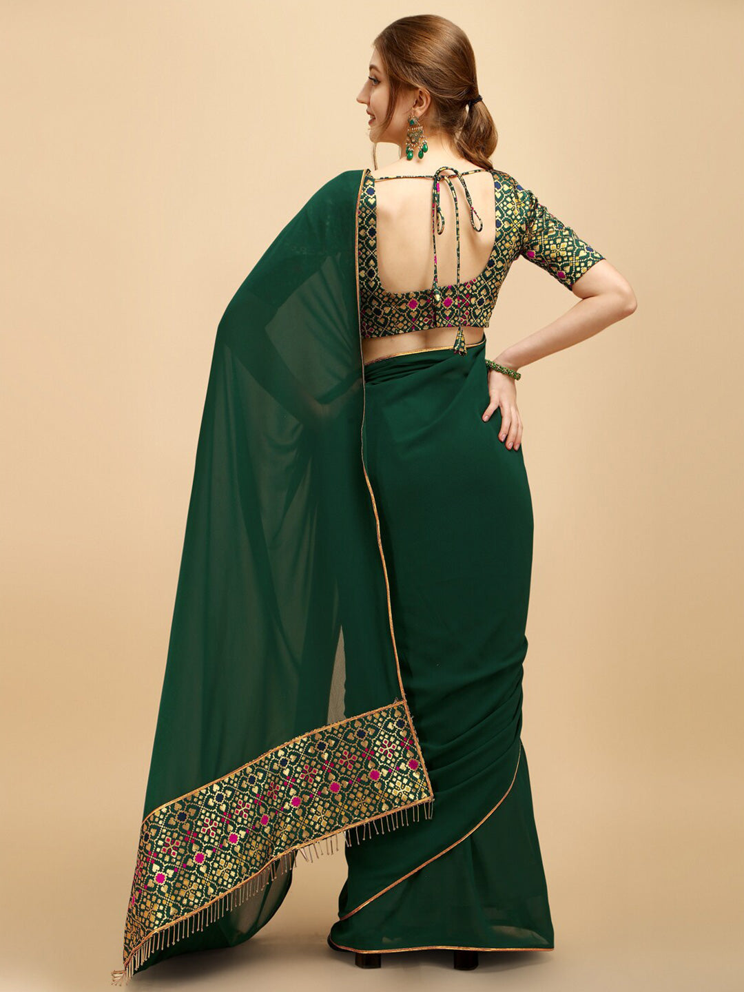 Sangria Green Woven Design Saree | Grocsy