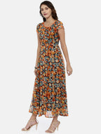 Souchii Black Printed Fit and Flare Dress For Women | Grocsy