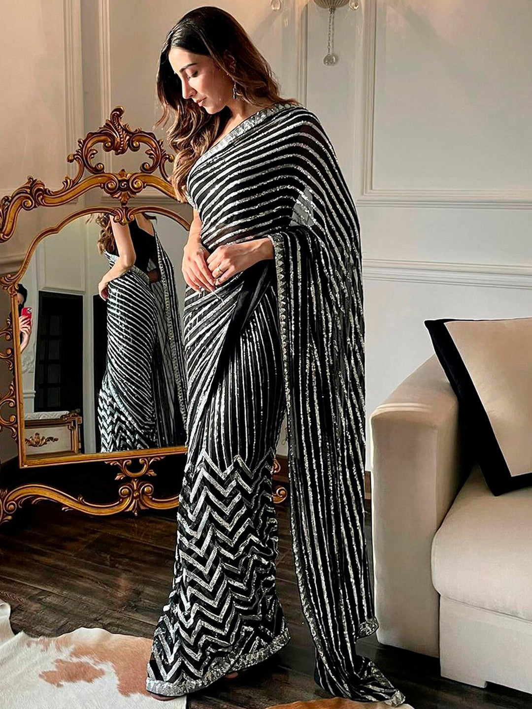 Sangria Black Sequinned Embellished Saree | Grocsy