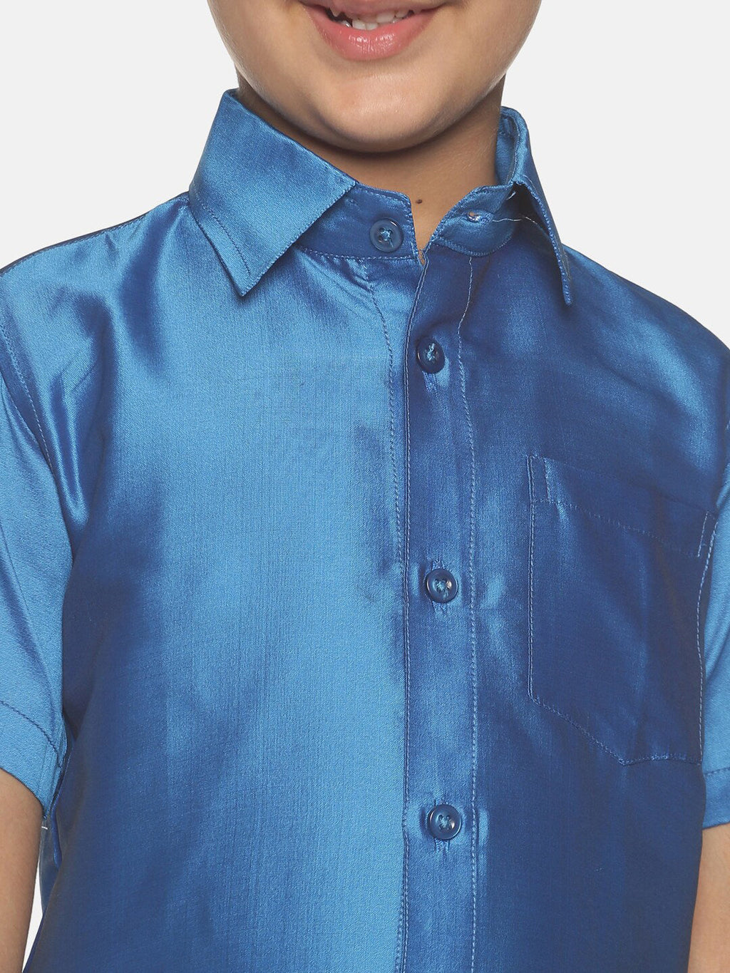 Sethukrishna Blue & White Solid Shirt and Veshti Set For Boys | Grocsy