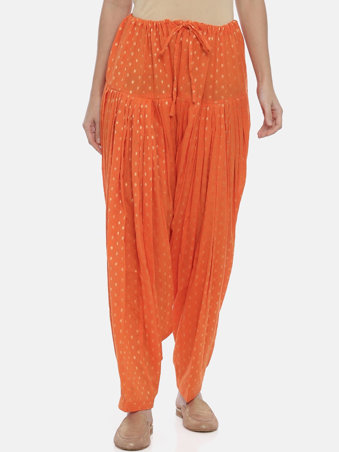 Souchii Orange Woven Design Loose-Fit Patiala | Grocsy