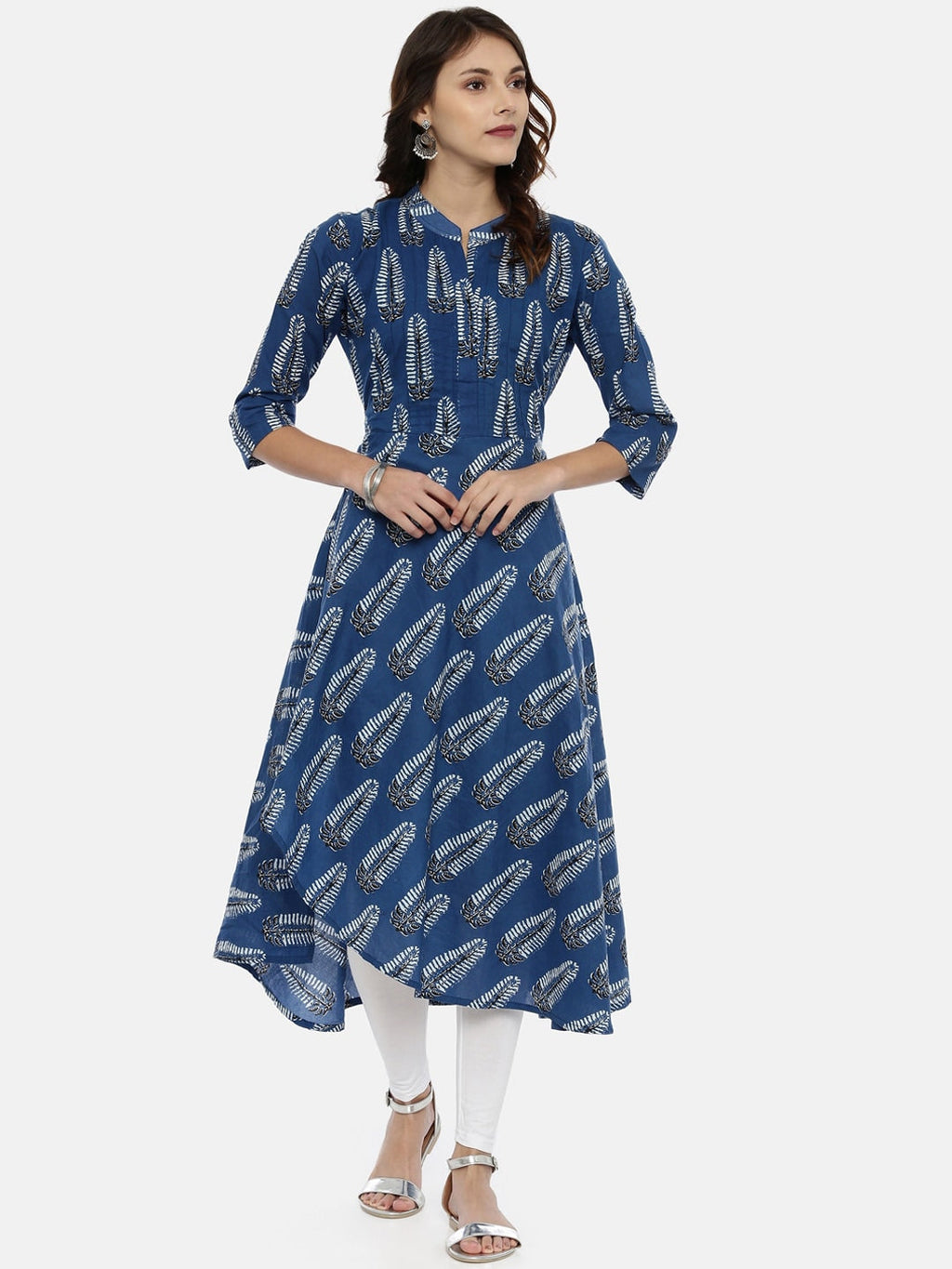 Souchii Navy Blue Printed A-Line Kurta | Grocsy