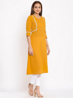 HERE&NOW Mustard Yellow & White Ethnic Motifs Embroidered Straight Kurta | Grocsy