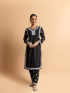 HOUSE OF KARI Floral Embroidered Chikankari Kurta With Trouser | Grocsy