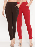 TAG 7 Women Pack of 2 Maroon & Brown Solid Kurti Pants | Grocsy